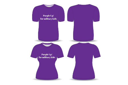 Membership Toolkit purple up for month of the military child. Image of 4 purple shirts.