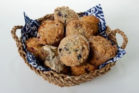 Teacher Appreciation puns from Membership Toolkit. Image of a basket of blueberry muffins.