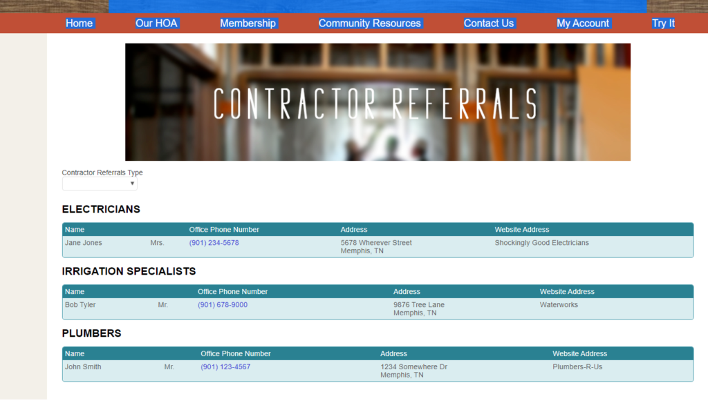 Use List Module to list names of approved contractors on your HOA site